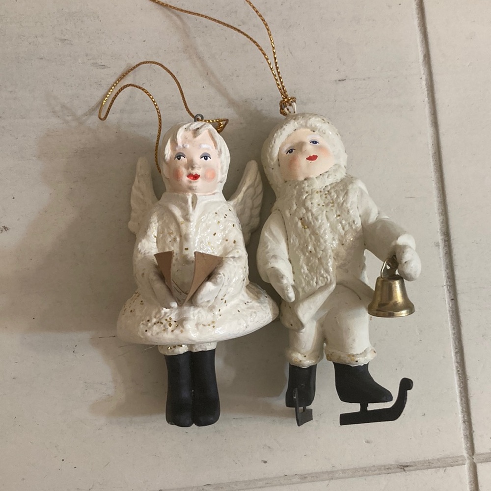 Vintage Victorian set of two Carolers ornaments